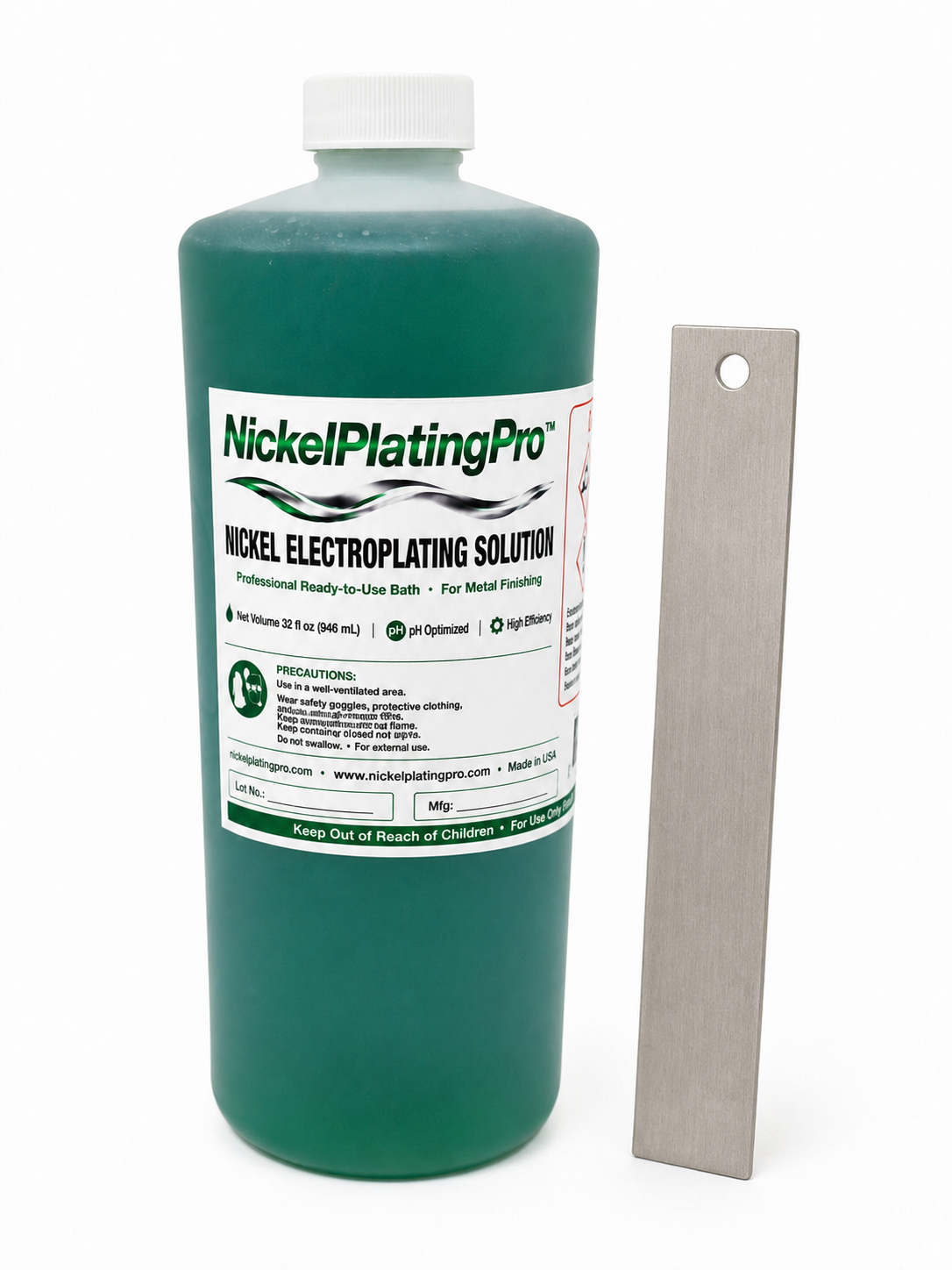 Nickel electroplating solution 32 ounce bottle with nickel anode